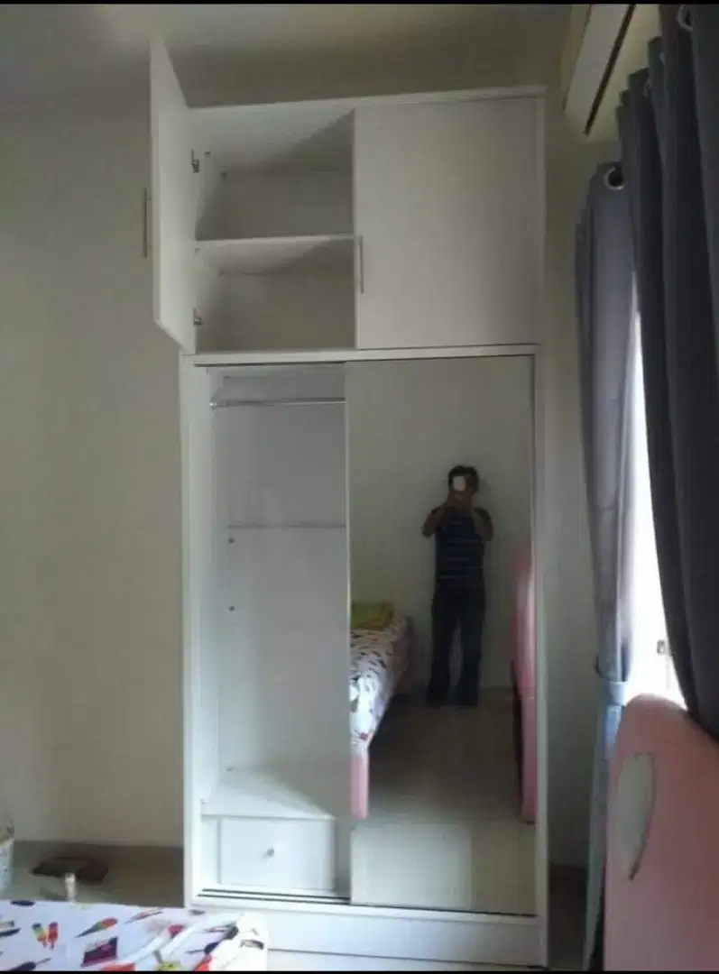 Lemari Sliding Full Cermin Pintu 2 Kabinet Pesan Bisa COD. Jabodetabek