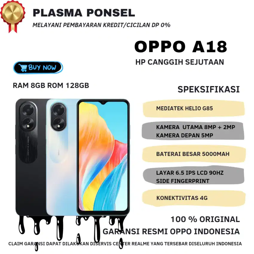 Oppo A18 Ram 8GB  Penyimpanan 128GB | Menanti mu!!