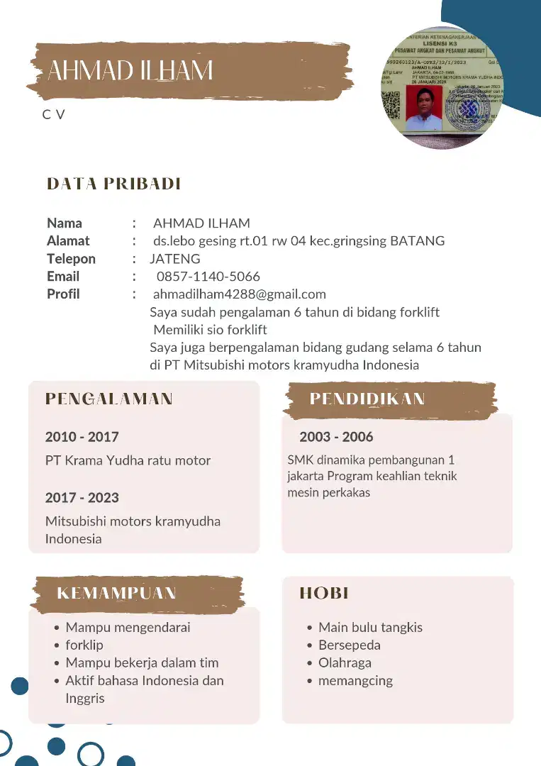 Butuh kerjaan sesuai yang di CV