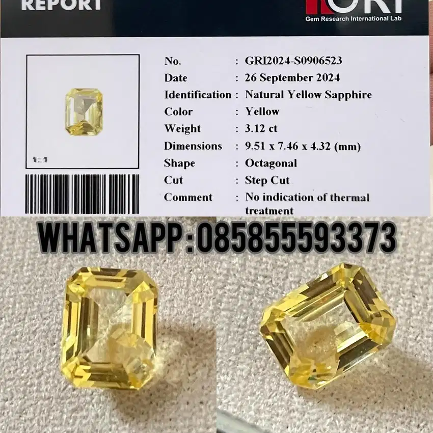 Natural Yellow Sapphire No Heat Srilanka 3.12 Ct