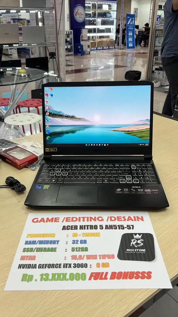 BU Acer Nitro 5 core i9 32gb rtx3060 6gb