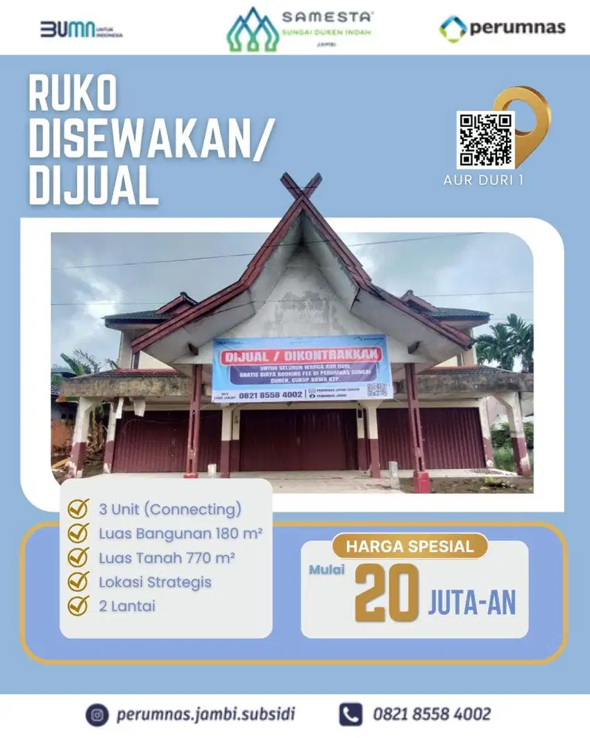 Dijual/Disewakan Ruko Aur Duri I