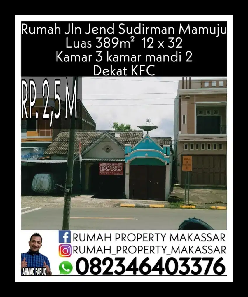 Rumah di Mamuju.  Jln Jend Sudirman Luas 389m²  12 x 32 Kamar 3 kamar