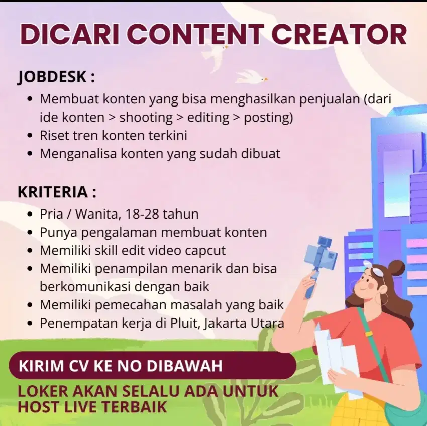 DICARI CONTENT CREATOR TIKTOK KONTEN KREATOR EDITOR VIDEO ONLINE SHOP