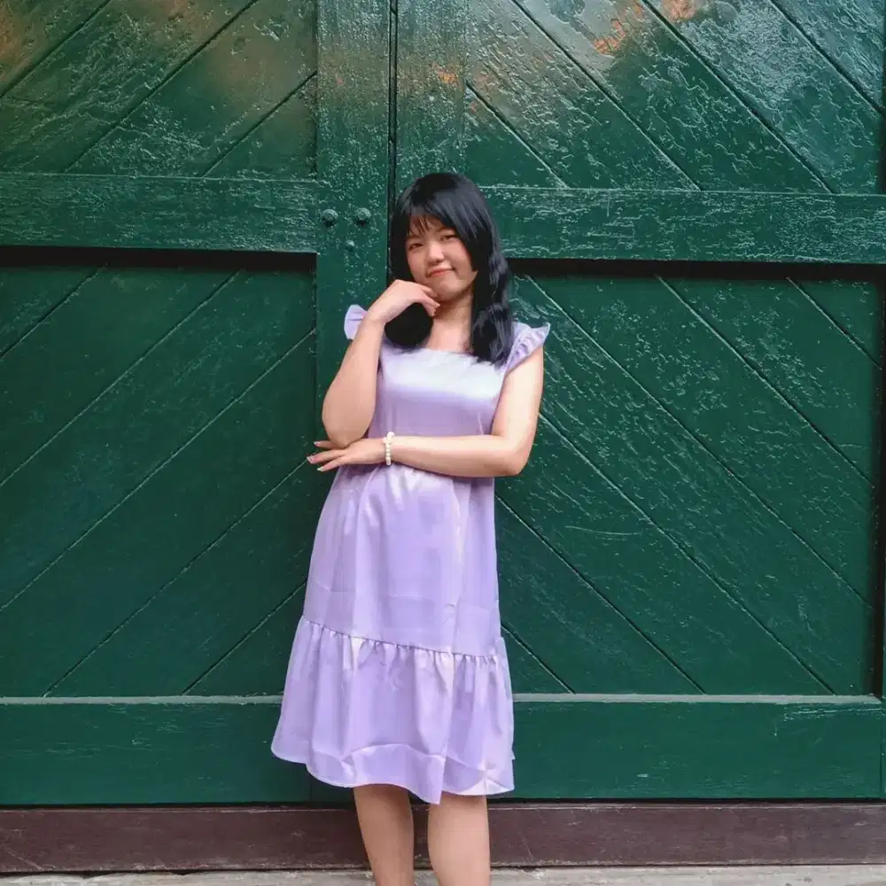 Dress ungu purple dress dress tanpa lengan