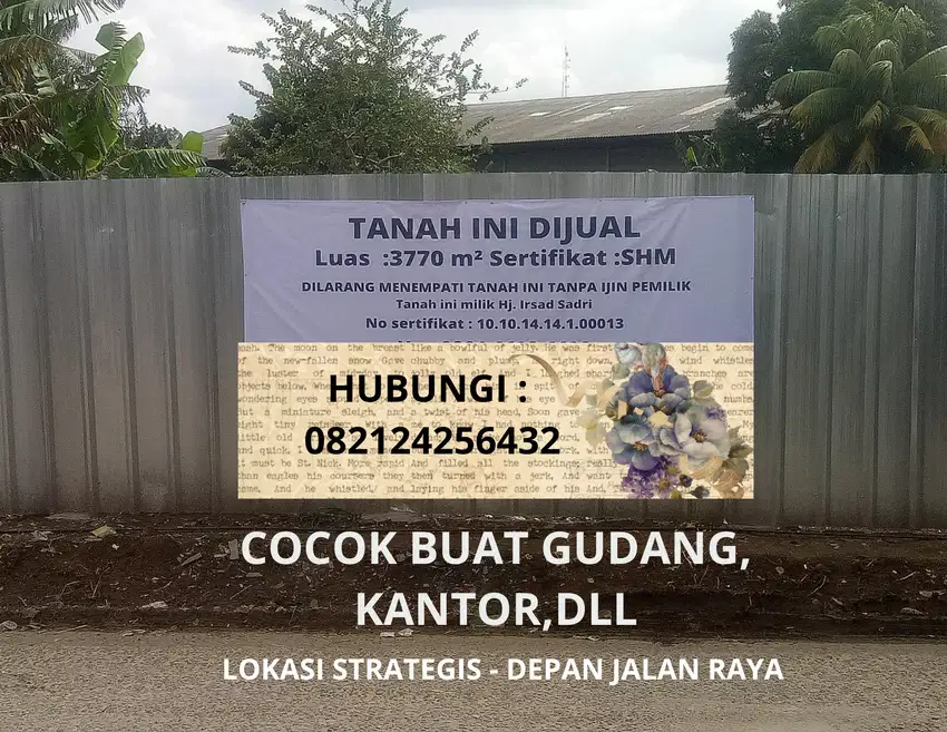 TANAH LUAS 3770M2 COCOK BUAT GUDANG / KANTOR