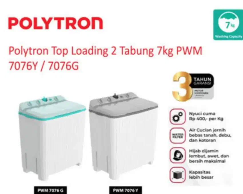 Mesin cuci polytron kapasitas 7kg