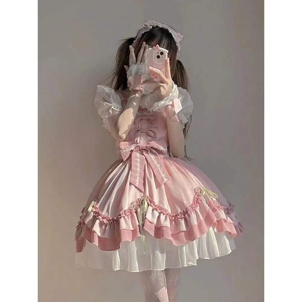 Lolita pink dress anime style cosplay