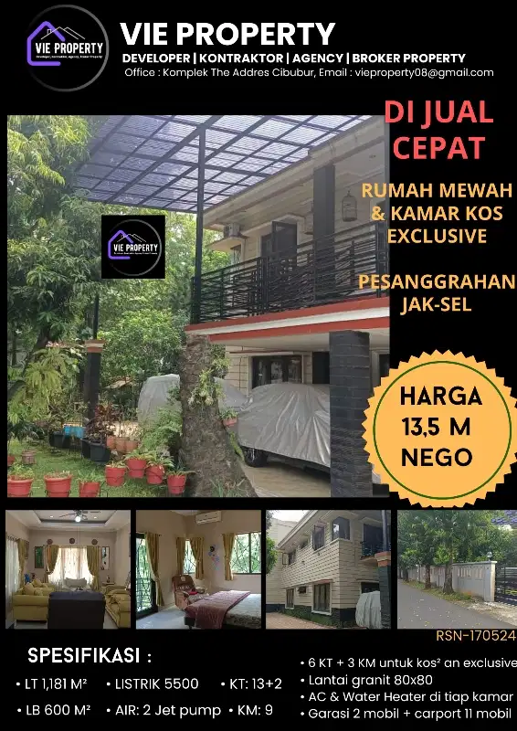 DIJUAL CEPAT RUMAH MEWAH + KAMAR KOS KOS AN EXCLUSIVE JAKSEL