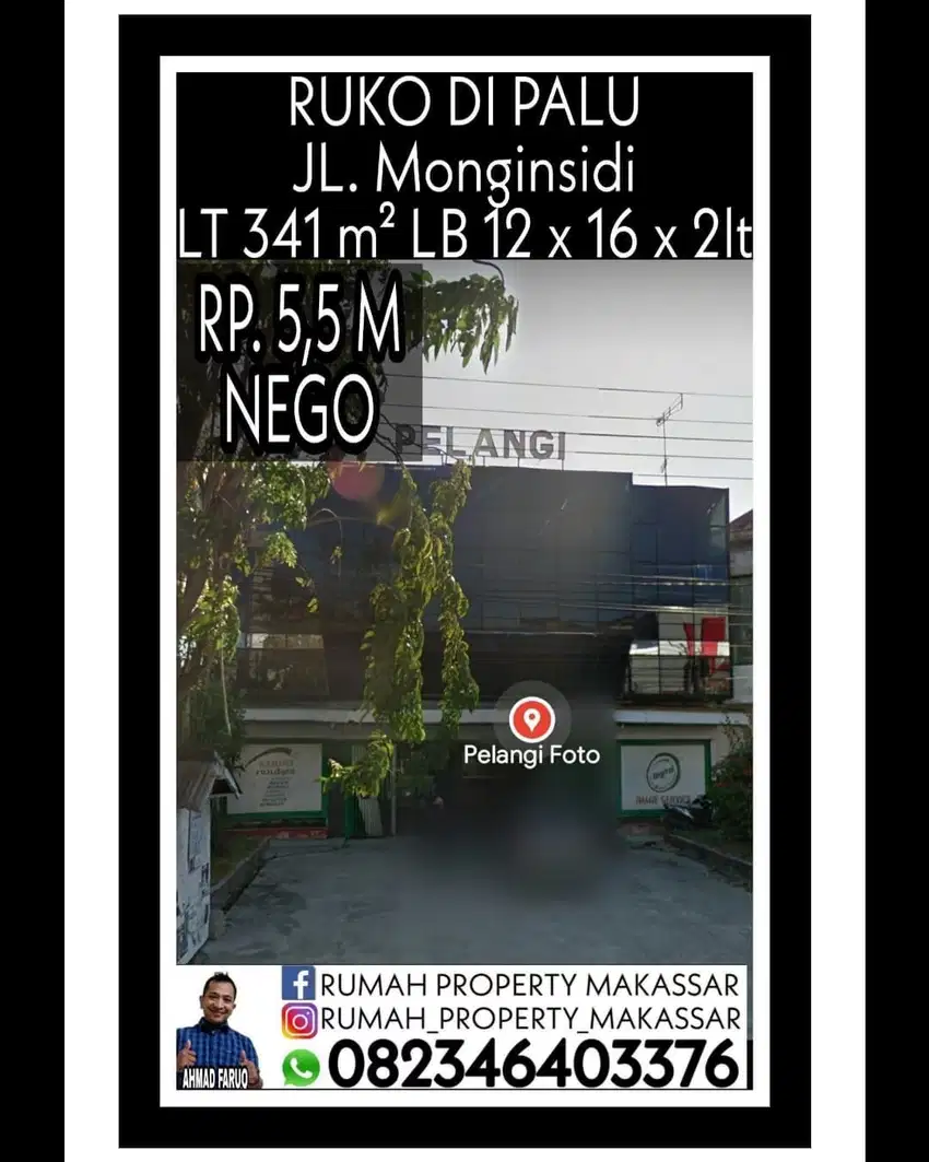 RUKO DI PALU JL. Monginsidi LT = 341 m².  LB = 12 x 16 x 2lt.