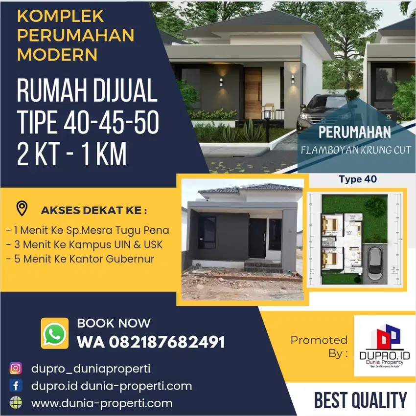 Krueng Cut Rumah Minimalis Modern Tipe 40 dkat Sp.Mesra Lingke B Aceh.