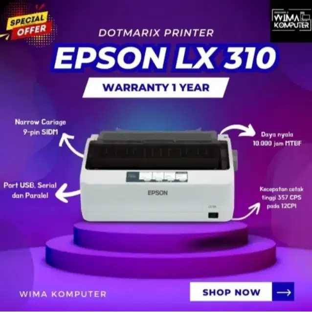 Printer Bagus Dotmatrix Epson LX-310 Murah Bagus Fullset Dus