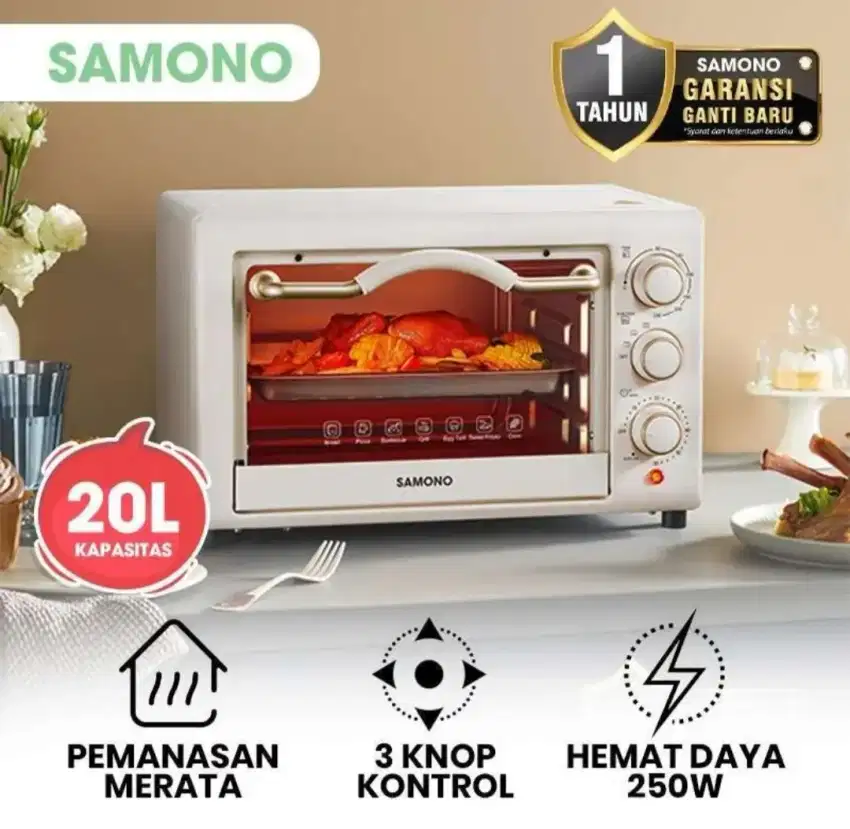 Samono Oven Listrik Kap 20Liter Daya Rendah 250w SWEOW20 Garansi