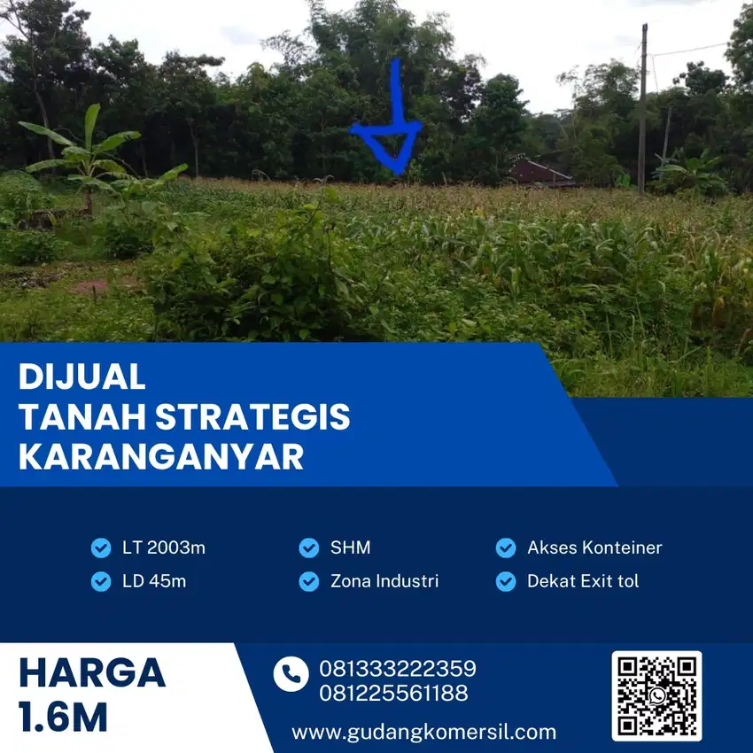 Dijual Lahan Zona Pekarangan Kuning,Lokasi Karanganyar ,2003m2,BU