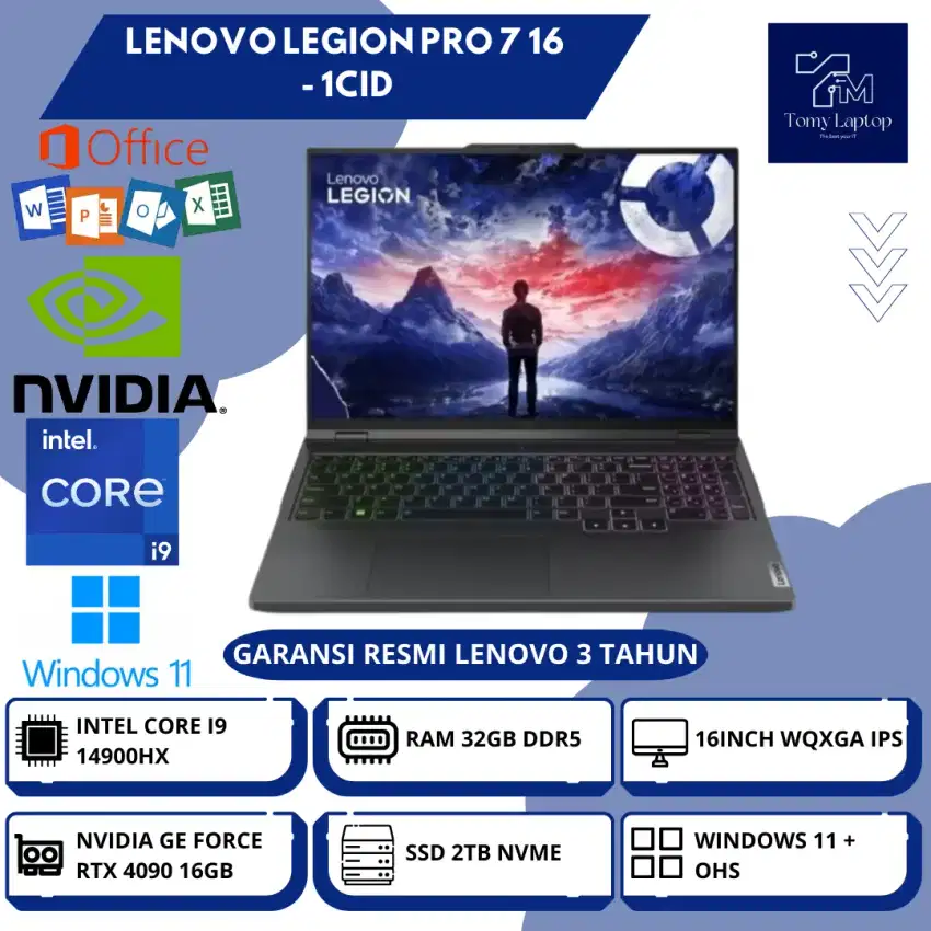 LENOVO LEGION PRO 7 16 INTEL CORE I9-14900HX RAM 32GB SSD 2TB 16INCH