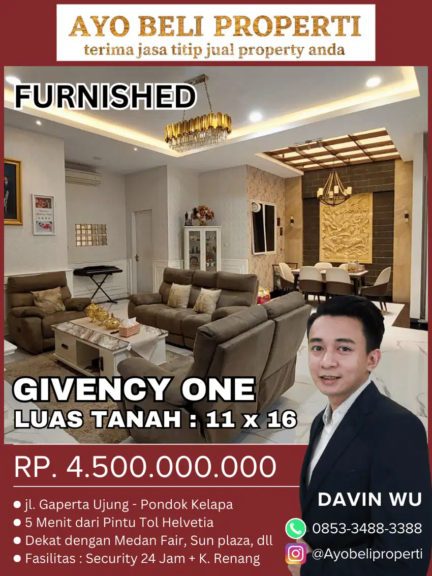 GIVENCY ONE - VUITTON FURNISHED (11X16) - RUMAH MEDAN KOTA DIJUAL SHM