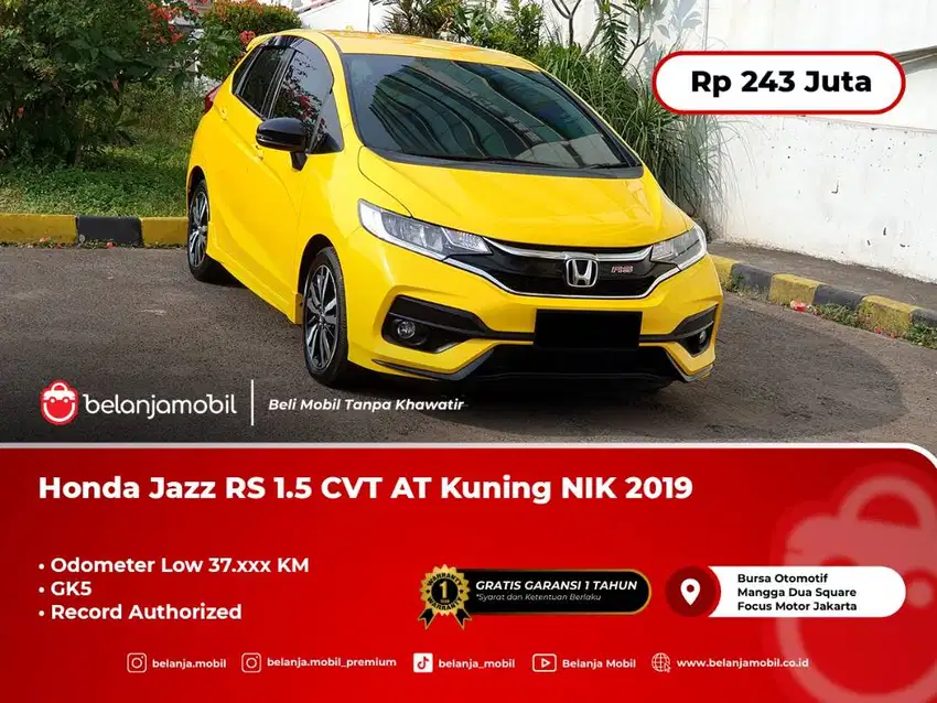 [LOW KM 37RB] Honda Jazz RS 1.5L GK5 CVT AT Kuning 2019/2020