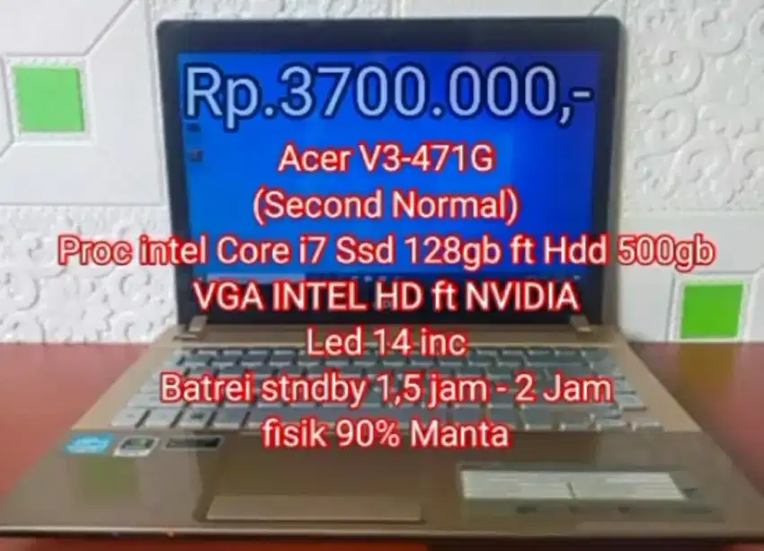 Acer V3 core i7 ram 8 HDD ft ssd 600gb Vga Nvidia ft Intel  Normal