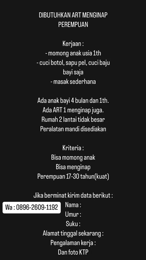 LOKER ART MENGINAP PEREMPUAN