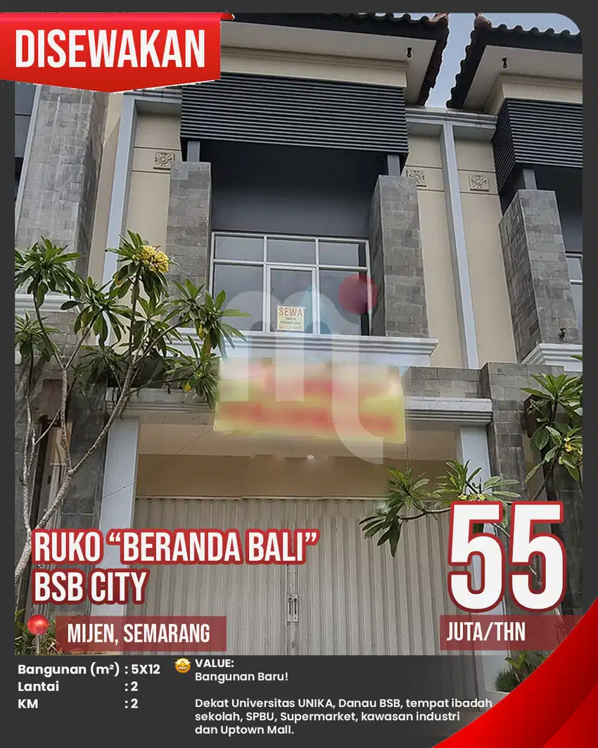 Disewakan/Dikontrakkan Ruko Ruang Usaha Beranda Bali BSB City