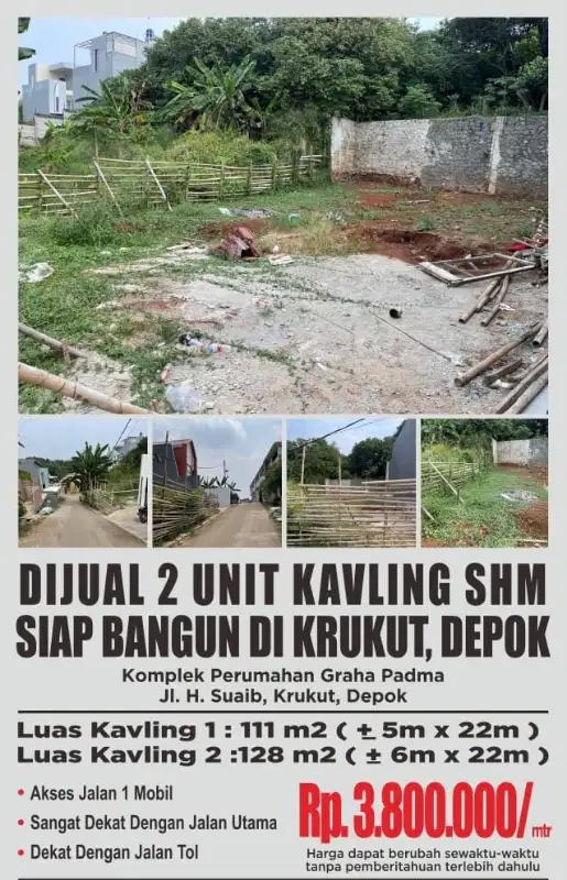 Jual Tanah Kavling 128 m2 di krukut sekolah citra bangsa depok