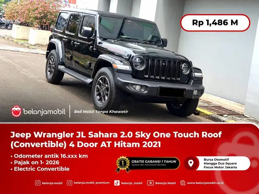 Jeep Wrangler JL Sahara 2.0 Convertible 4 Door AT Hitam 2021/22 km16rb