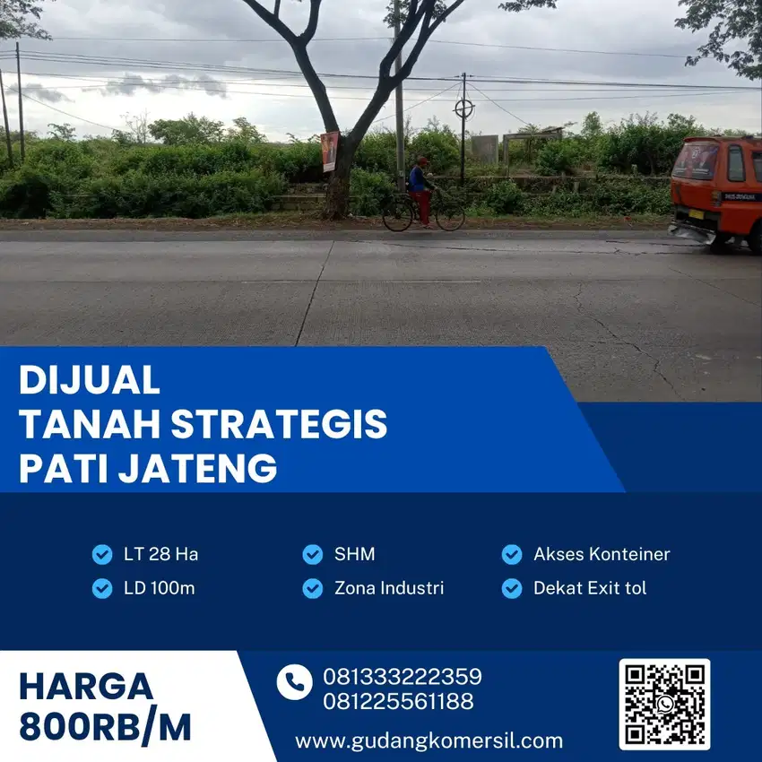 Dijual Lahan Zona Industri,Lokasi Pati Jateng,Luas 28 Hektar,Bu