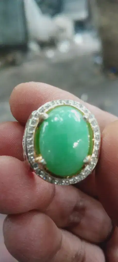 Jadeite jade giok Burma type A memo ring perak