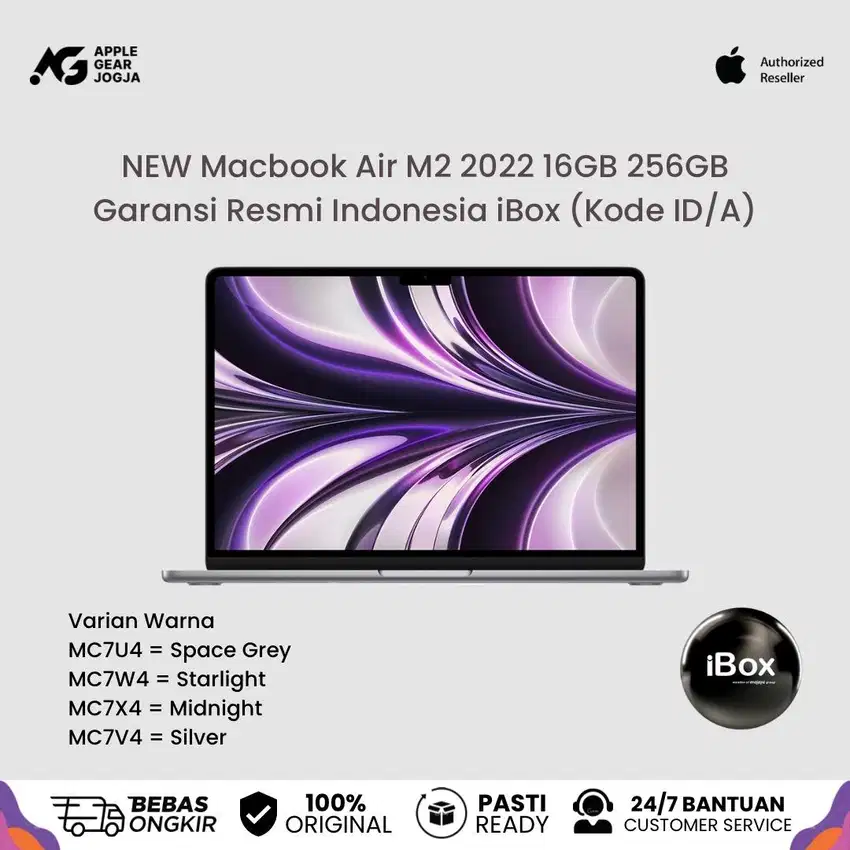 (iBox) New Macbook Air M2 2022 16GB 256GB Garansi Resmi Indonesia