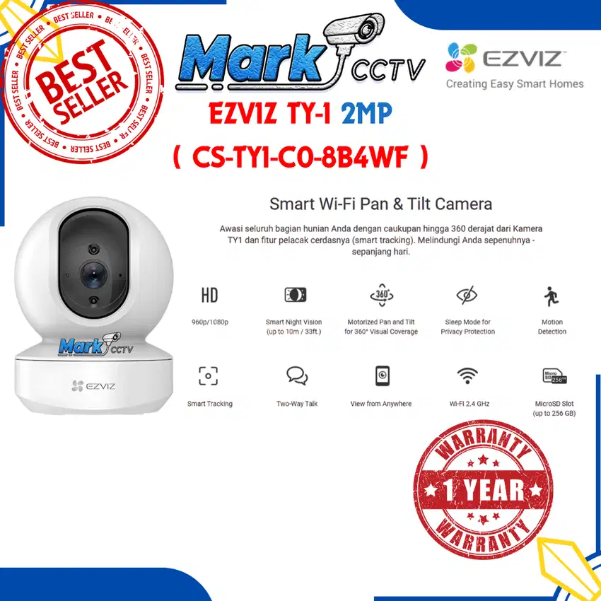 TY1 EZVIZ INDOOR WIFI PAN TILT CAMERA SMART AI TRACKING 2MP & 4MP