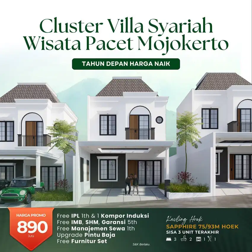 Jual Villa Pacet (Hook) Free Furnished Dekat Wisata Pacet, Mojokerto