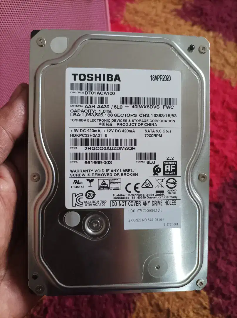 HDD Hardisk PC Toshiba 1TB Mulus Sentinel 100%