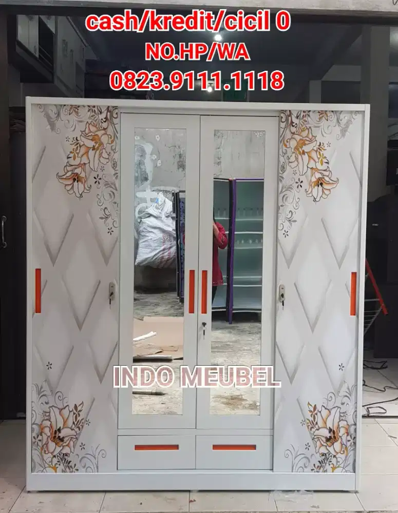 LEMARI PAKAIAN 4 PINTU BESI + BRANKAS NEW MODERN KEKINIAN