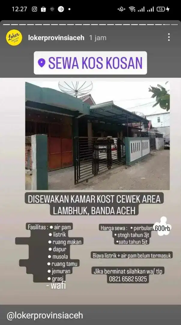 Disewakan kamar cewek