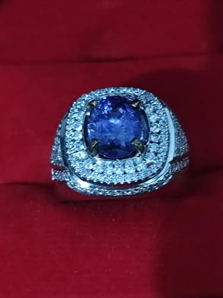 BLUE SAPPHIRE SAFIR RING EMAS BERLIAN CINCIN PRIA