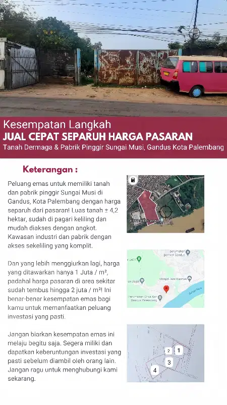 Dijual Cepat separuh harga pasaran 
Tanah Dermaga & Pabrik