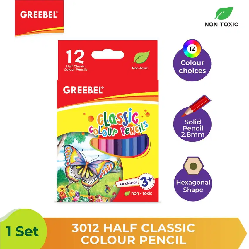 GREEBEL 3012 Classic Colour Pencils Half (Pensil Warna ) 12 Warna