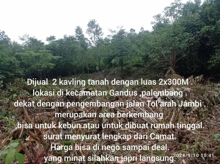 DIJUAL TANAH KAVLING LUAS 20 X 30 M LOKASI KECAMATAN GANDUS PALEMBANG