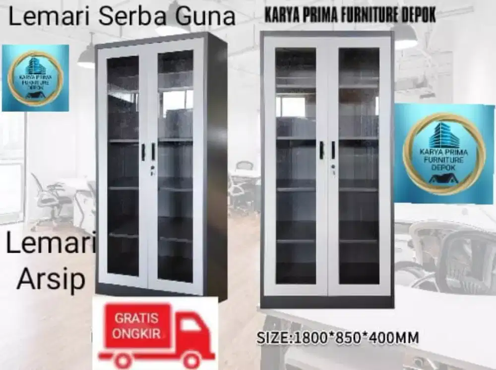 Lemari arsip besi kaca bukaan swing kuat awet 1.600.000 free ongkir .