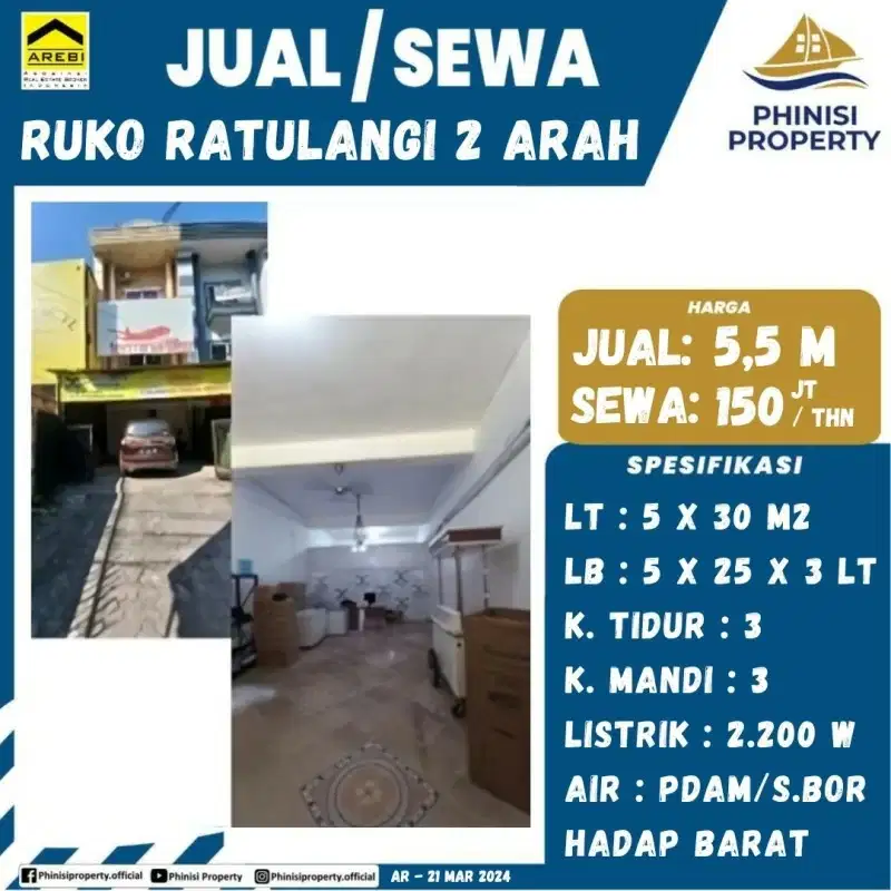 RUKO JALAN RATULANGI TENGAH KOTA