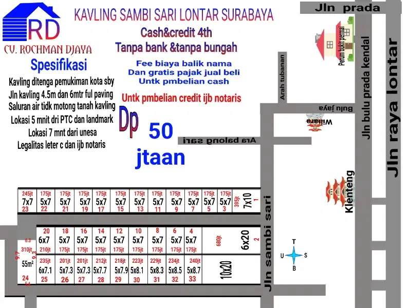 Kavling asli Surabaya lontar dekat PTC kredit 4thn tanpa bunga