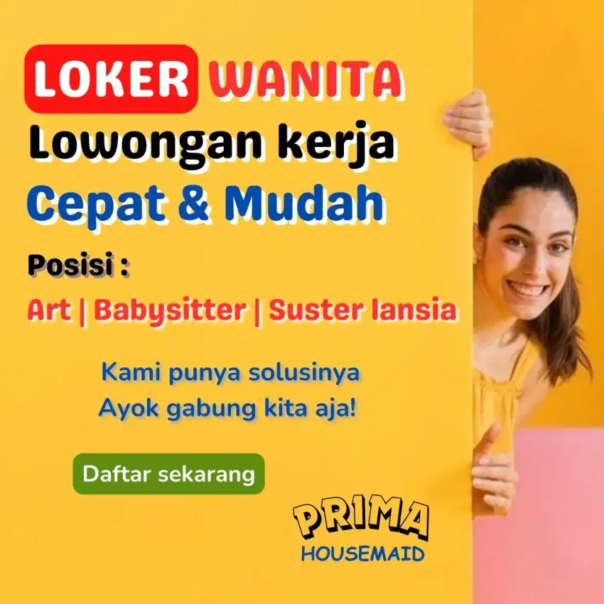 Loker wanita art, prt, babysitter, suster lansia