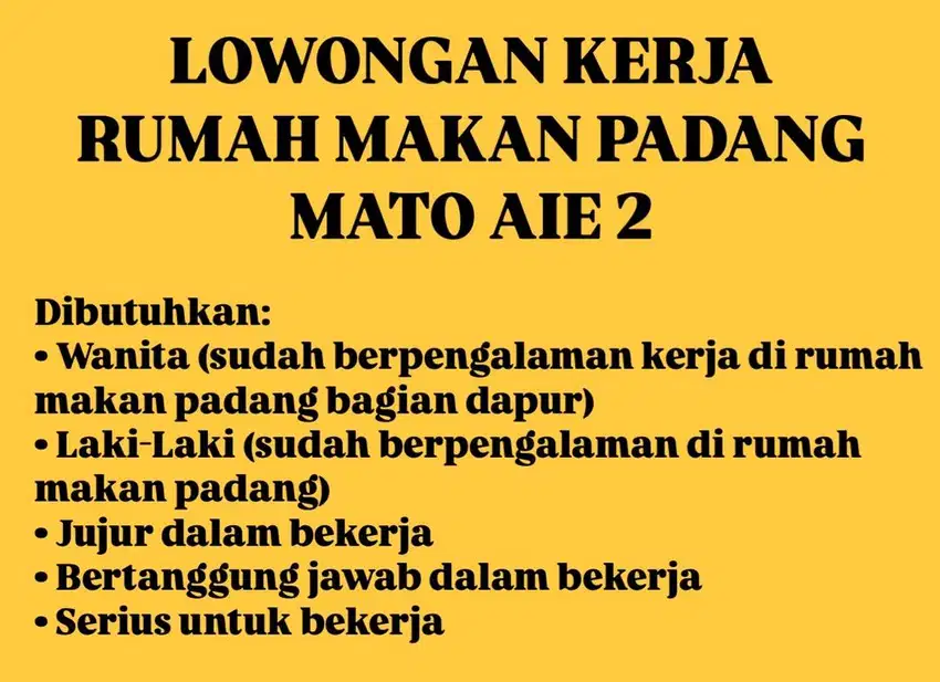 LOWONGAN KERJA RUMAH MAKAN PADANG