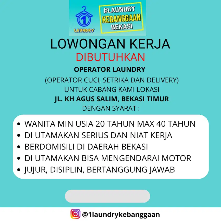 DI BUTUHKAN SEGERA OPERATOR LAUNDRY