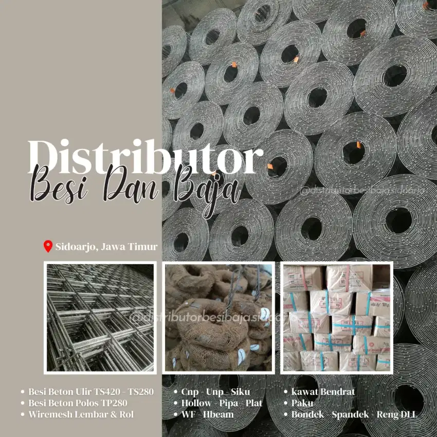 Jual besi beton, wiremesh, holow, cnp, unp siap kirim