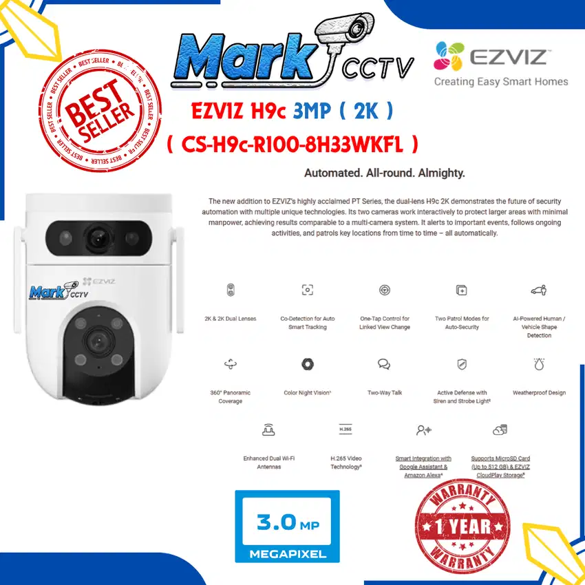 EZVIZ H9c Dual-Lens 2K (3MP+3MP) Pan Tilt IP Camera CCTV Outdoor