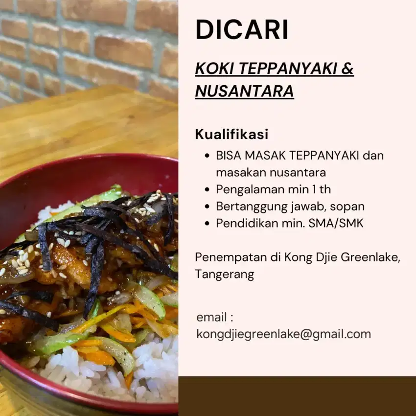 Loker Koki Teppanyaki & Nusantara