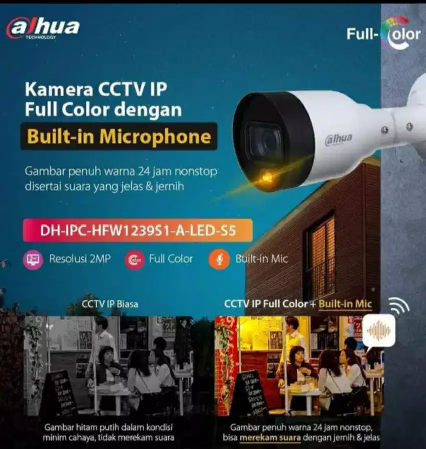 Ipcam cctv dahua full color audio 2mp