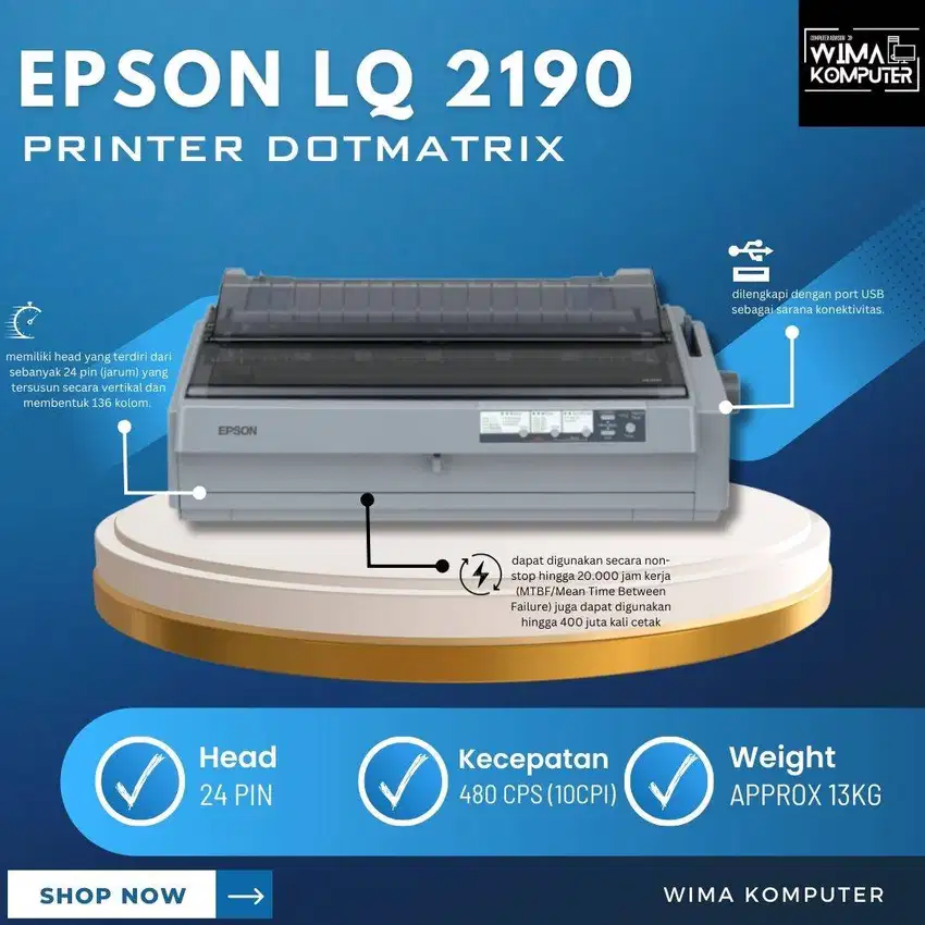 Printer Epson Dot Matrix Lq-2190 Garansi Toko Setahun N-SW