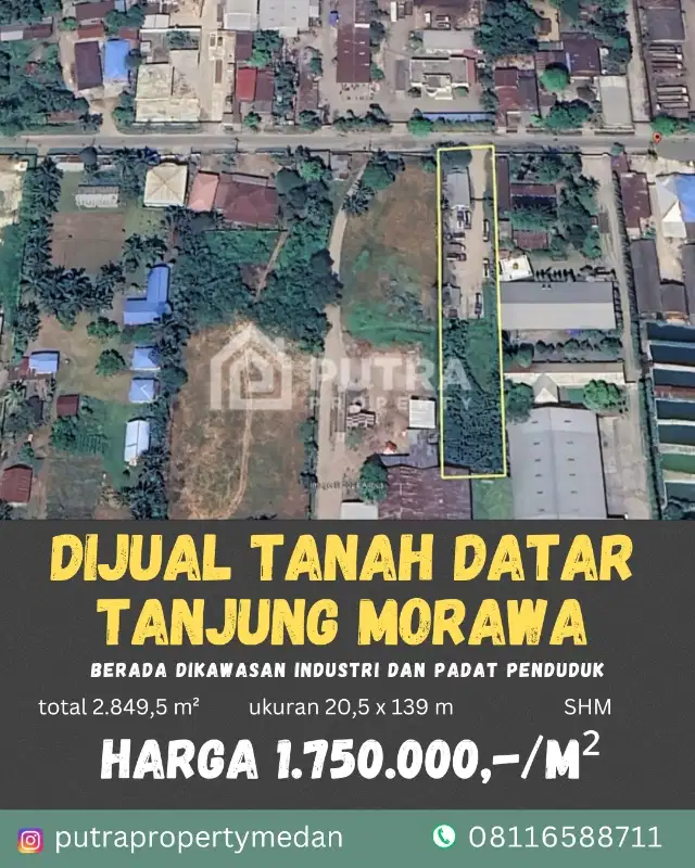 DIJUAL TANAH STRATEGIS DIKAWASAN INDUSTRI TANJUNG MORAWA